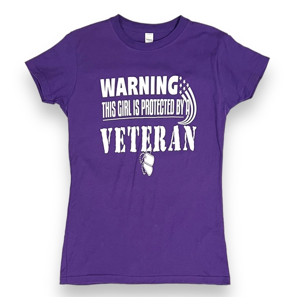3/$30 Warning This Girl Is Protected By A Veteran Graphic Tee Purple Medium